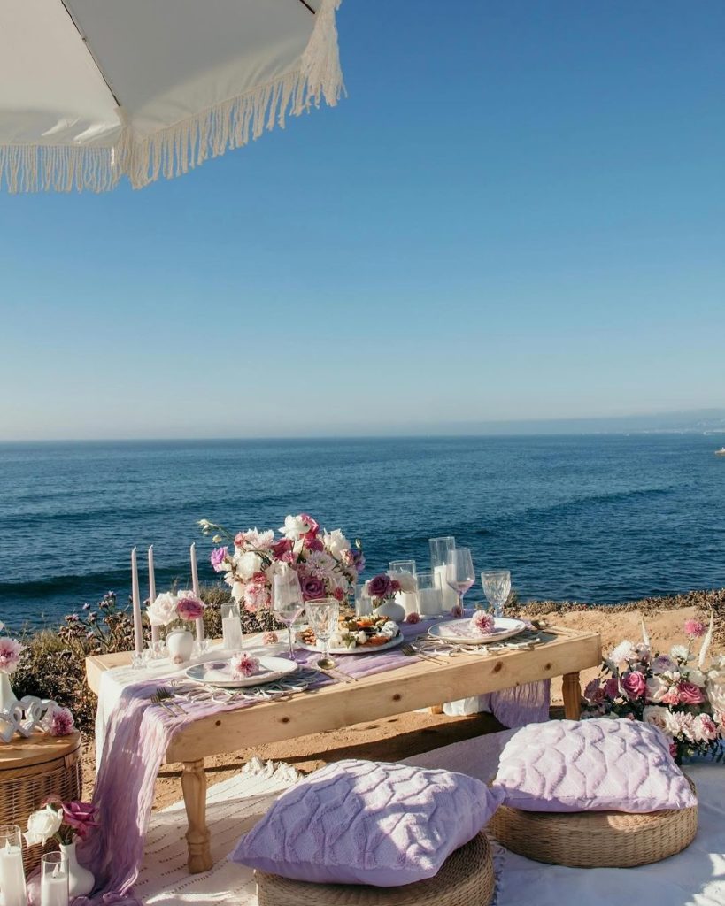 picnic setup overlooking the pacific ocean