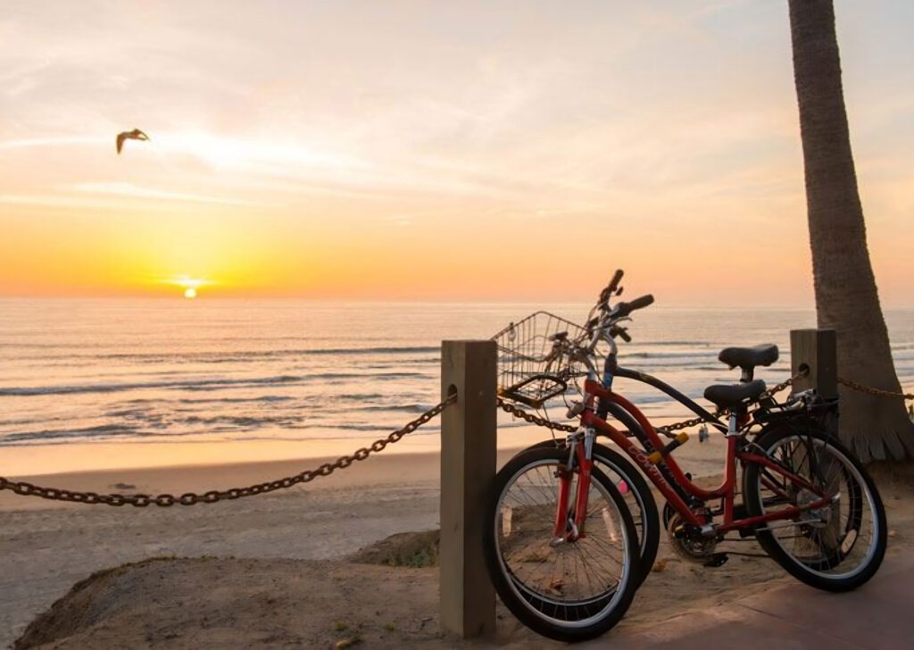 Beack bikes with a sunset view background