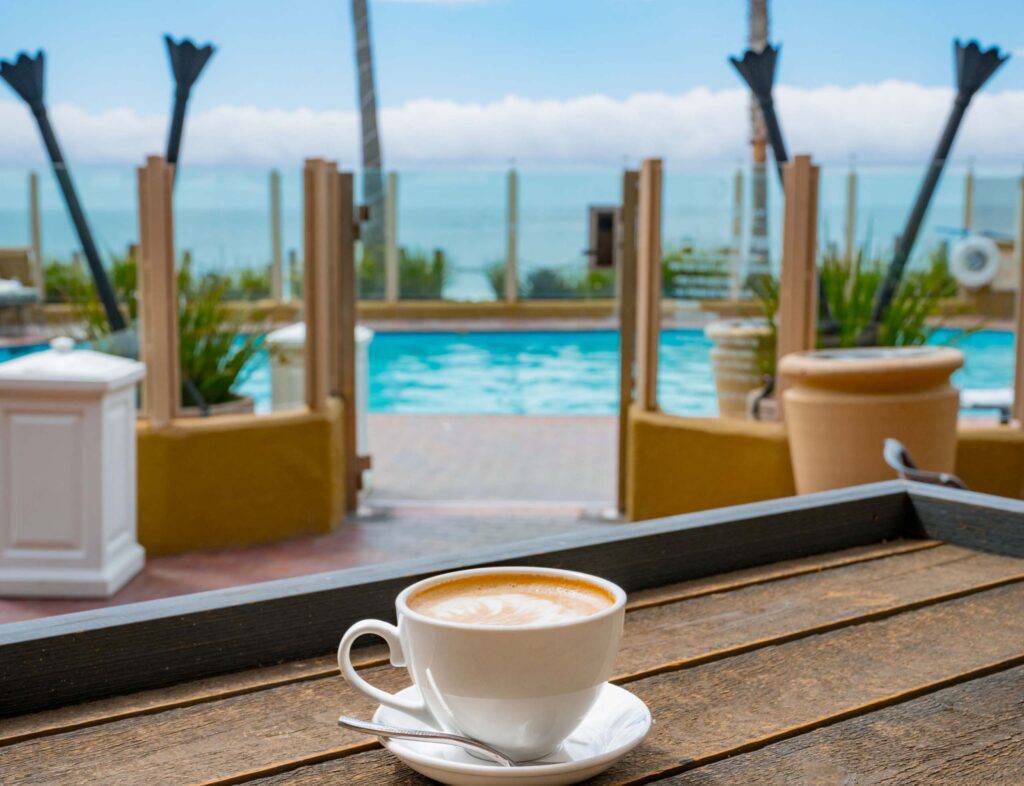 Coffee with the pool view