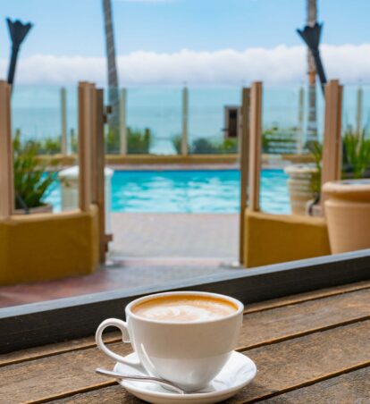 Coffee with the pool view
