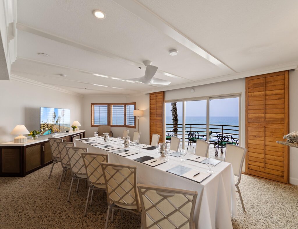 meeting setup with the pacific beach view