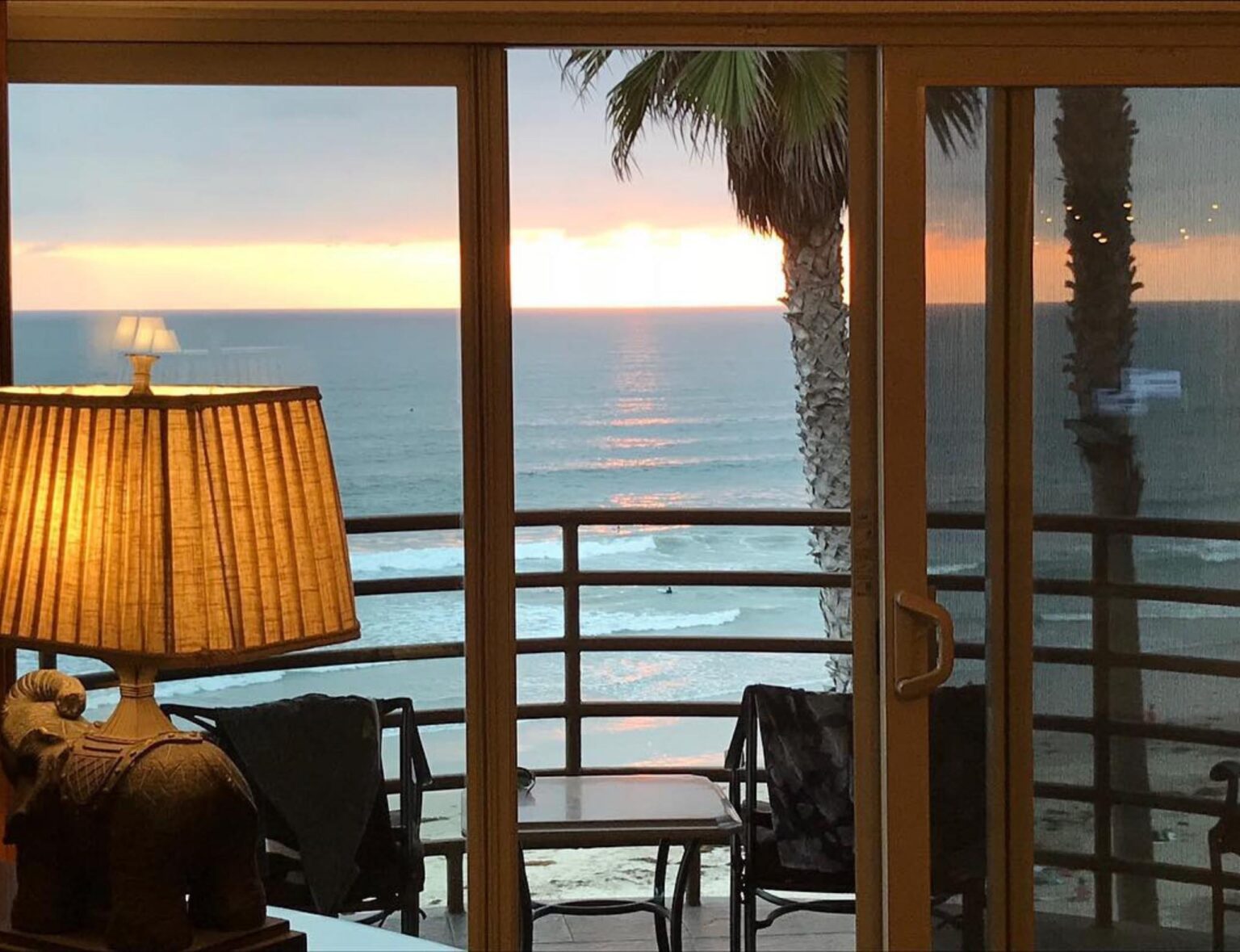 Beach view from the Patio of one of the hotel rooms