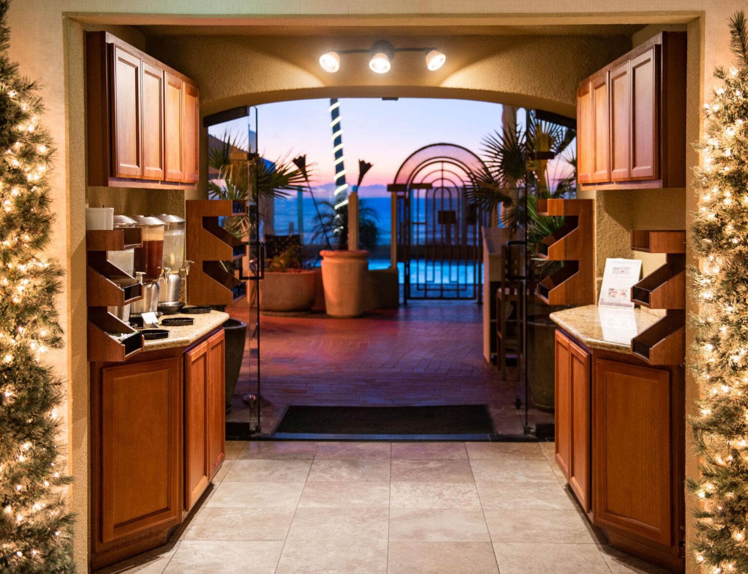 Entrance of the Cafe with the sunset view