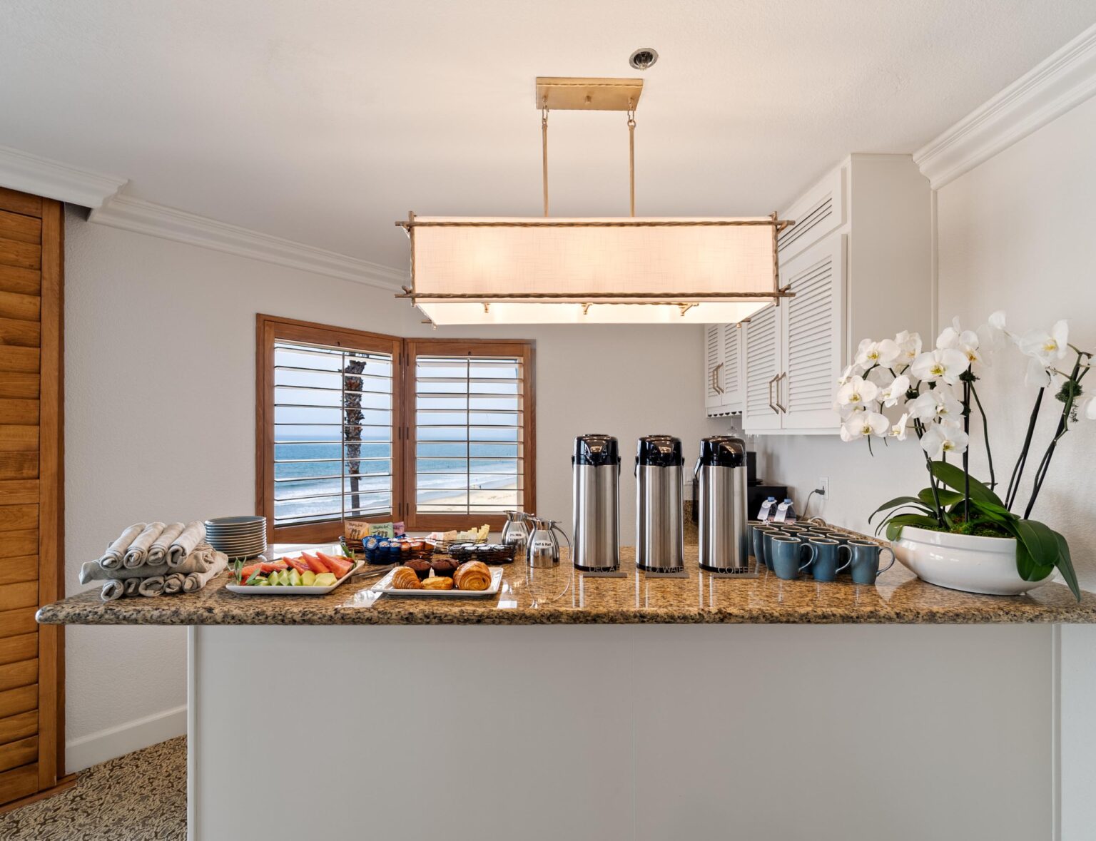 Catering coffee and snacks on a table