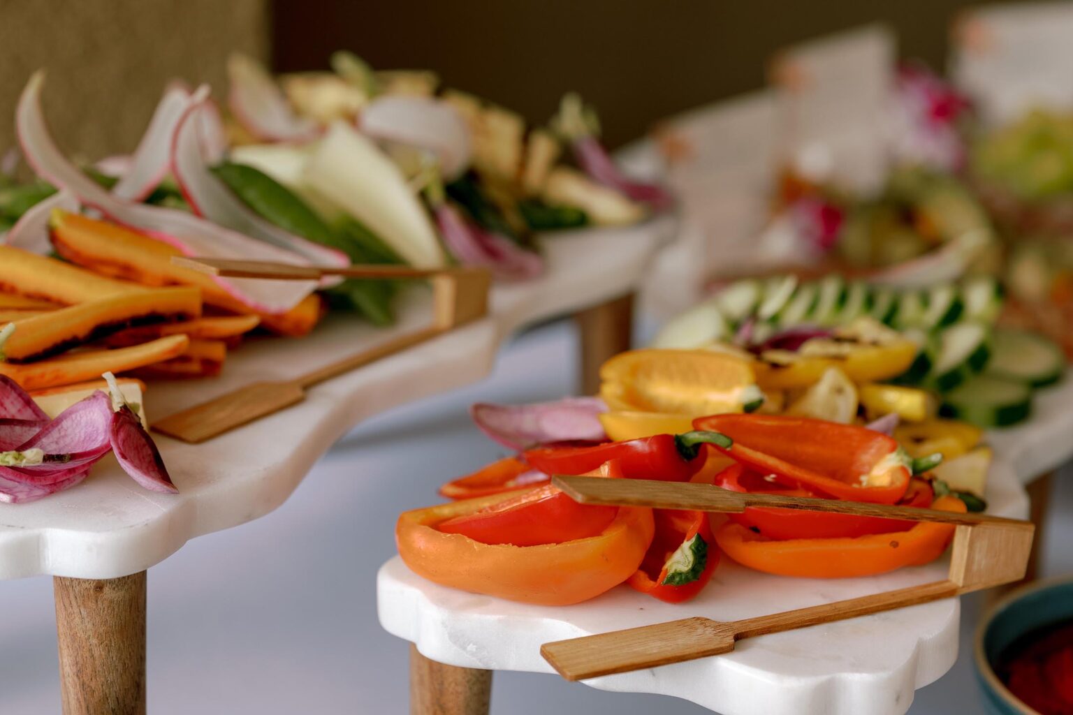 grilled vegetables laid out for a buffet