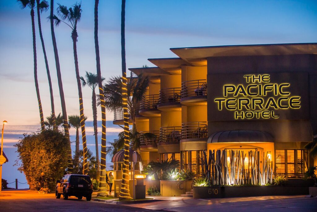 Front of the hotel at night