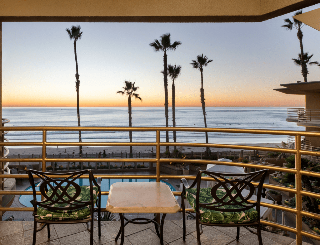 Ocean view balcony at sunset