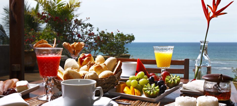 Brunch on a patio overlooking the water