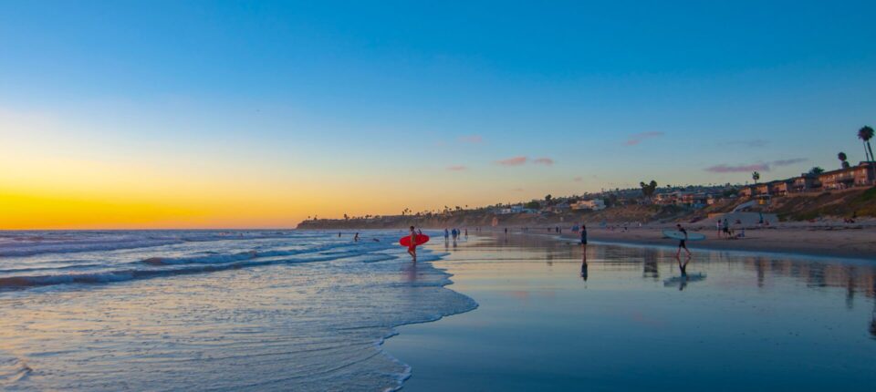 the beach at sunset