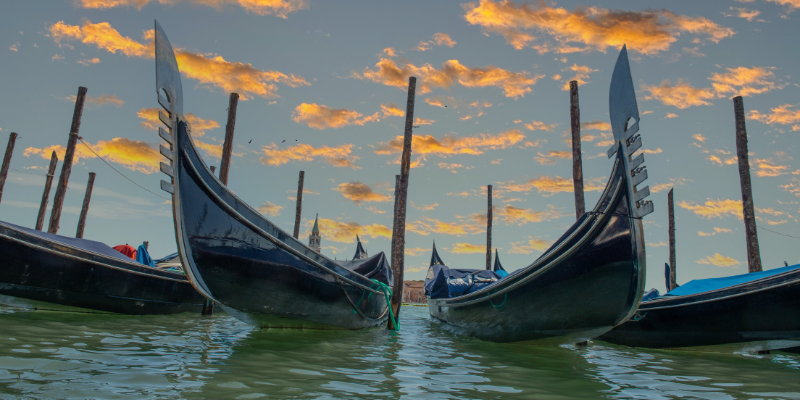 Gondola boats at sunset
