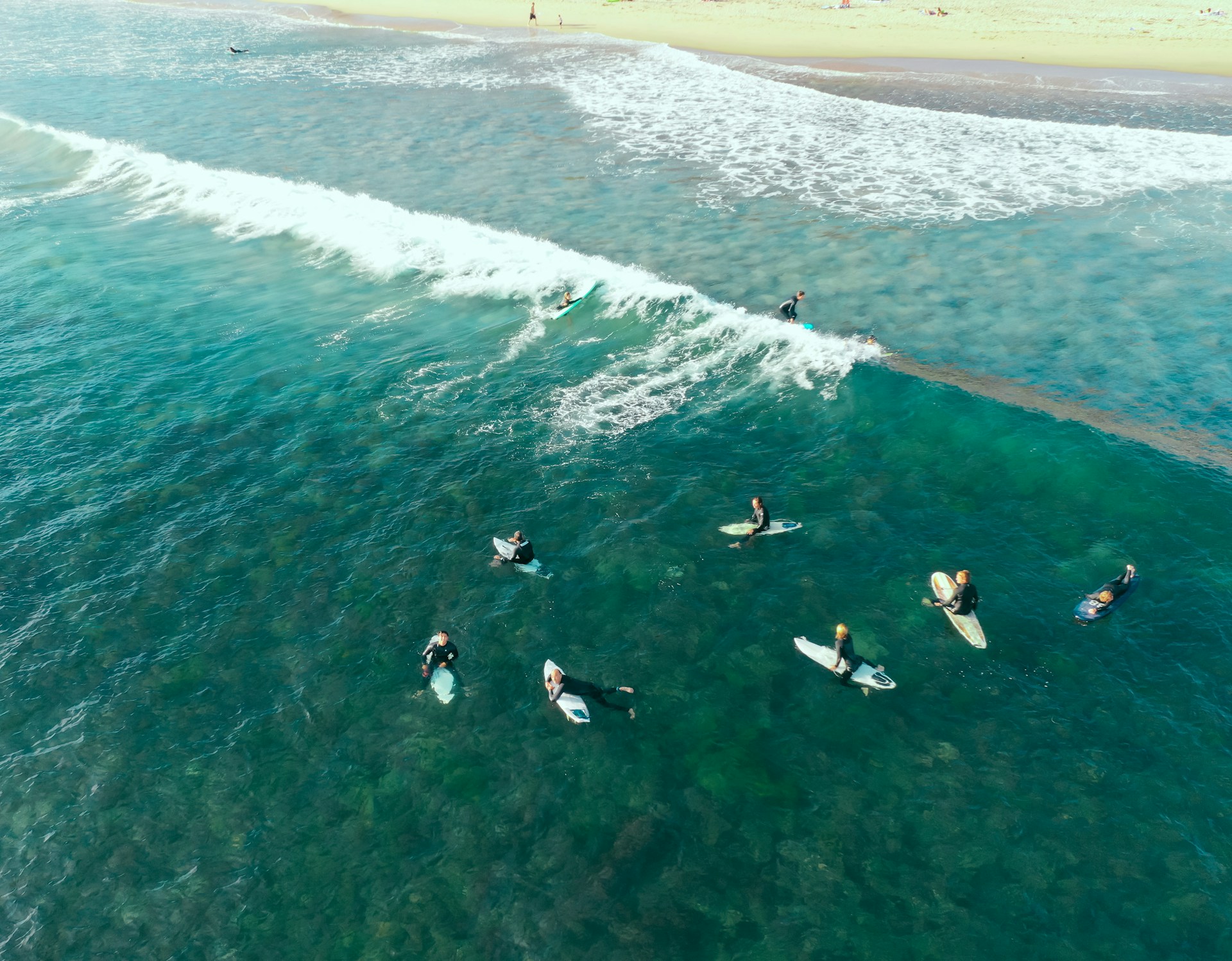 aerial of people surfing